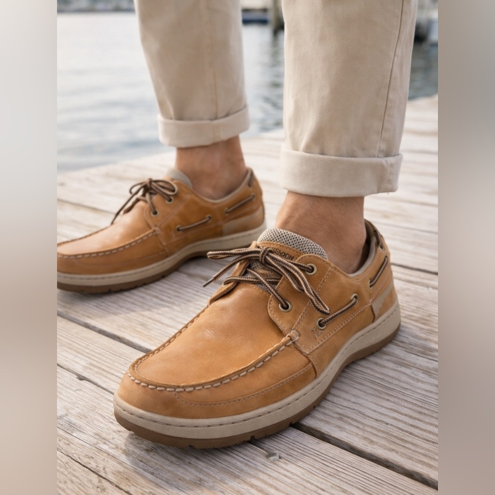Rockport Leather Boat Shoes Men’s 11.5 Tan Brown Lace-Up Casual Comfort Shoes